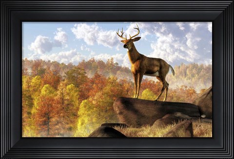 Framed Buck Over Autumn Valley Print