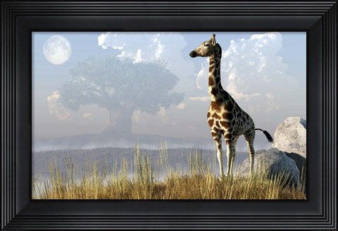 Framed Giraffe And Giant Tree Print