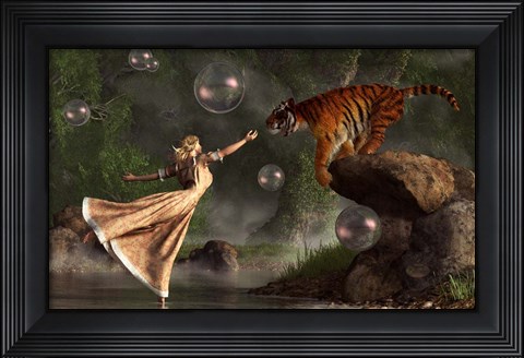 Framed Surreal Tiger Bubble Water Dancer Print