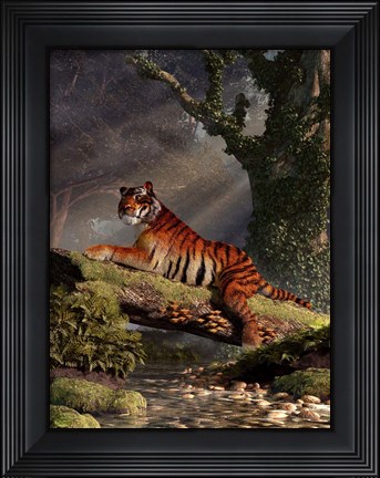 Framed Tiger On A Log Print