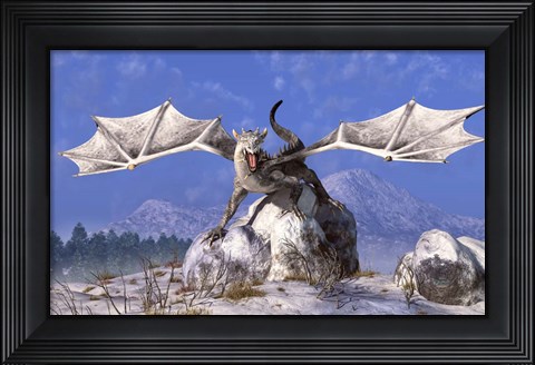 Framed White Dragon Print