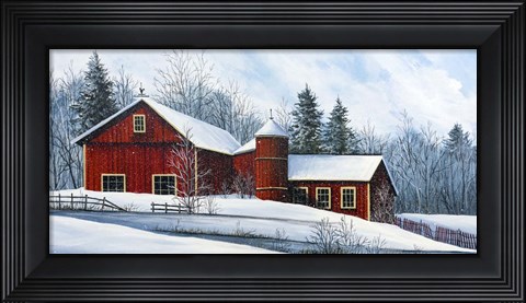 Framed Red Barn Winter Print