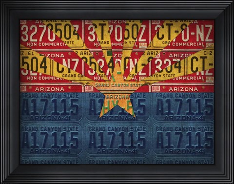 Framed Arizona State Flag License Plates Print