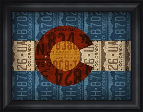 Framed Colorado State Flag License Plates Print