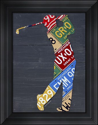 Framed Golfer License Plateart Print