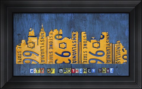 Framed Philly Skyline License Plate Art Print