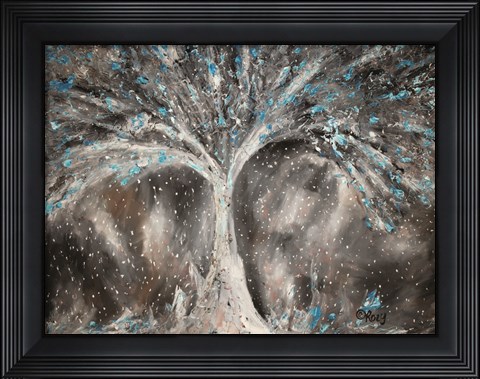 Framed Birches with Blue Birds Print