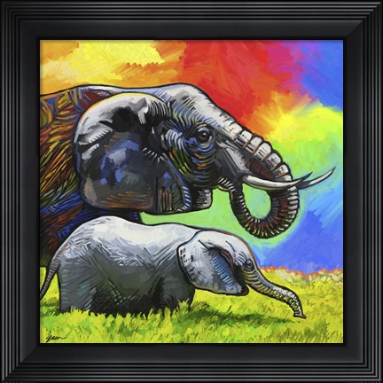 Framed Elephant Pop Mom Cub Print