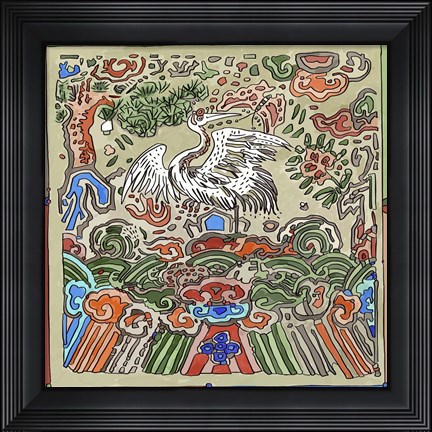Framed Asian Crane Print