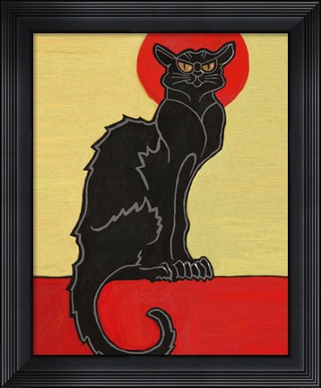 Framed Black Cat Red Moon Print