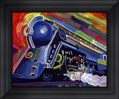 Framed Pop Art Blue Train Print