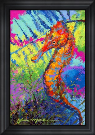 Framed Miniature Majesty of the Ocean - Orange Caribbean Longsnout Seahorse Print