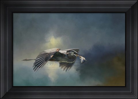 Framed Blue Herons Catch Of The Day Print