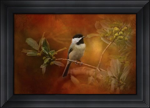 Framed Autumn Day Chickadee Print