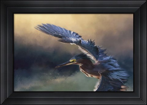 Framed Flight Of The Green Heron 2 Print