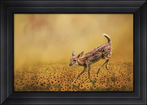 Framed Romping In The Sunflower Field Print