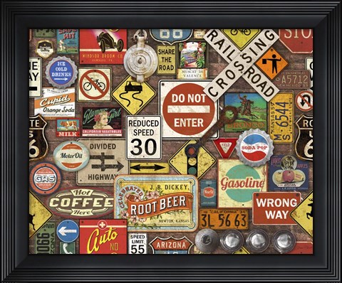 Framed Road Signs on Brick Print