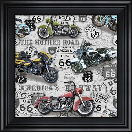 Framed Vintage Motorcycles on Route 66-C Print