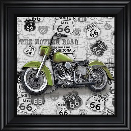 Framed Vintage Motorcycles on Route 66-H Print