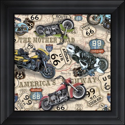 Framed Vintage Motorcycles on Route 66-X Print