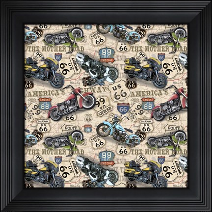 Framed Vintage Motorcycles on Route 66-Y Print