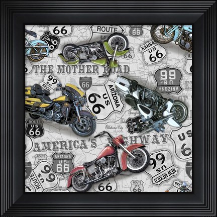 Framed Vintage Motorcycles on Route 66-Z Print