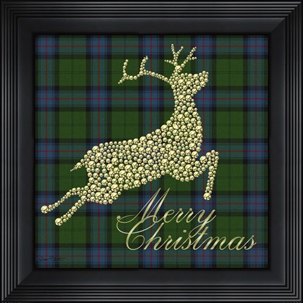 Framed Merry Christmas Plaid - Gold Deer Print