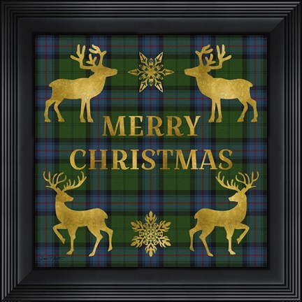 Framed Merry Christmas Plaid - Gold &amp; Green Print