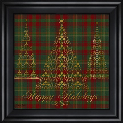 Framed Happy Holidays Plaid - gold Print