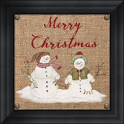 Framed Christmas on Burlap- Merry Christmas 3 Print