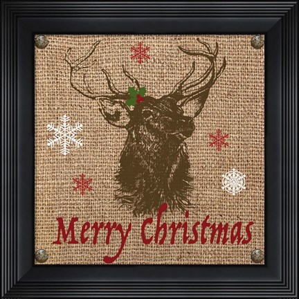 Framed Christmas on Burlap - Merry Christmas 2 Print