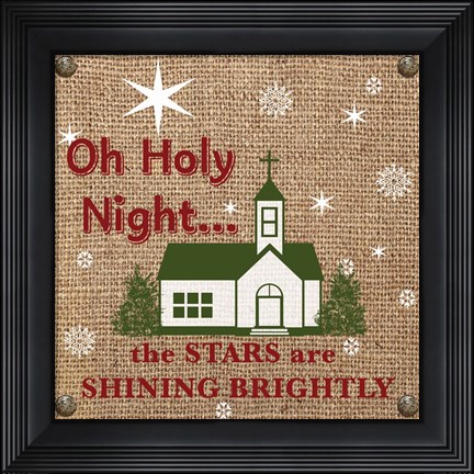 Framed Christmas on Burlap - Oh Holy Night Print