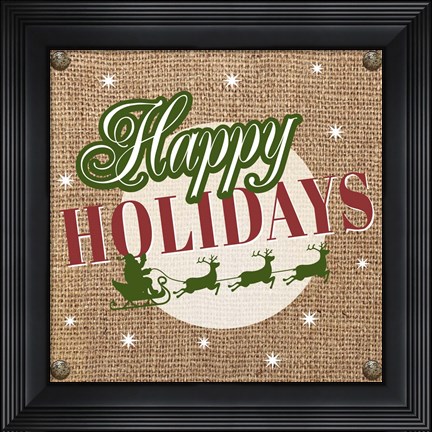 Framed Christmas on Burlap - Happy Holidays Print