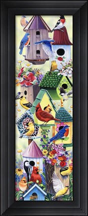Framed Birdhouses and birds tower Print