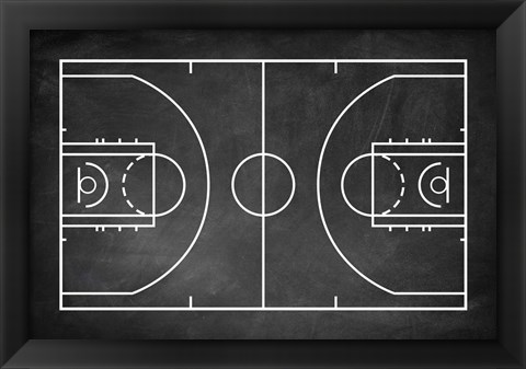 Framed Basketball Court Chalkboard Background Print