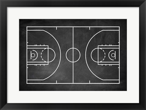 Framed Basketball Court Chalkboard Background Print