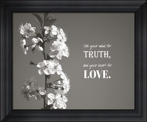 Framed Use Your Mind For Truth - Flowers on Branch Grayscale Print