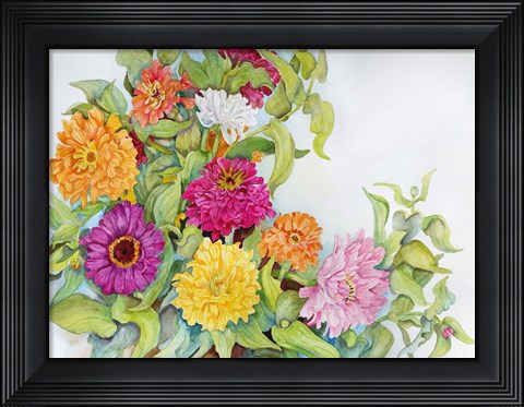 Framed Festively Colored Zinnias Print