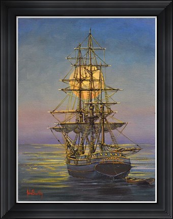 Framed Moonlit Moorings Print