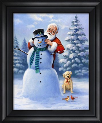 Framed Santa &amp; Snowman Print
