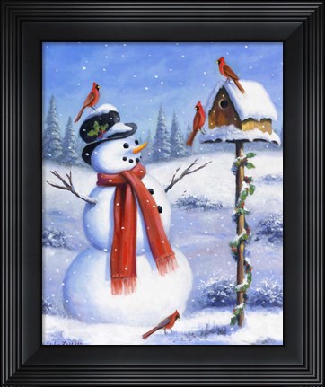 Framed Snowman &amp; Cardinals Print