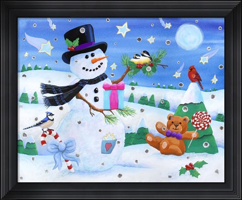 Framed Blue Moon Snowman Print