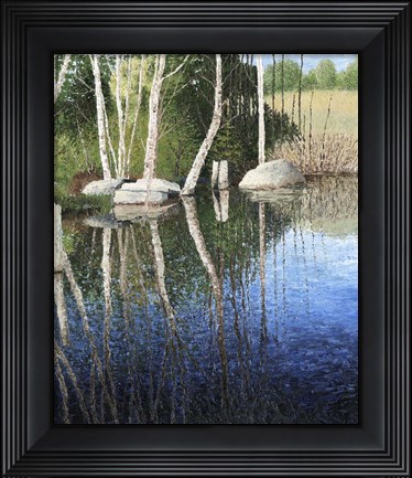 Framed Reflections in a Blue Pond Print