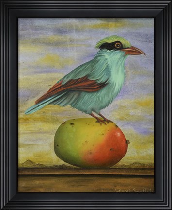 Framed Magpie On A Mango Print