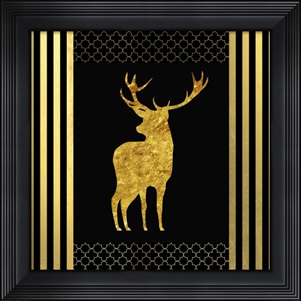Framed Black &amp; Gold - Feathered Fashion Stag Print