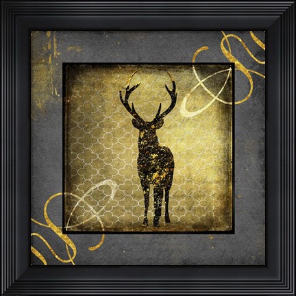 Framed Black &amp; Gold - Stag Print