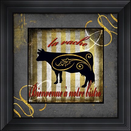 Framed Gold Welcome To Our Bistro Cow 1 Print