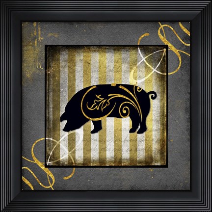 Framed Gold Welcome To Our Bistro Pig Print