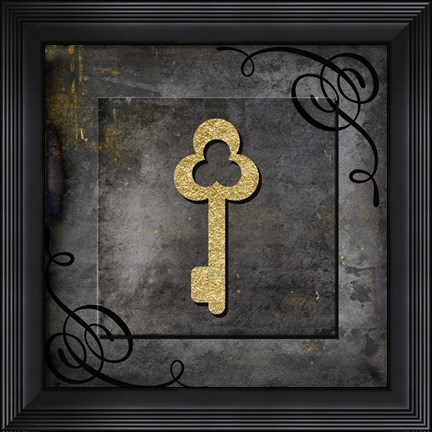 Framed Grunge Gold Crown Key Print