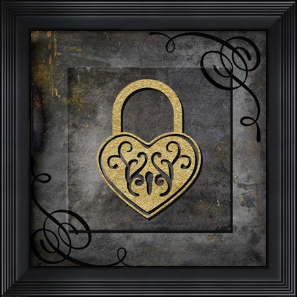 Framed Grunge Gold Crown Lock Print